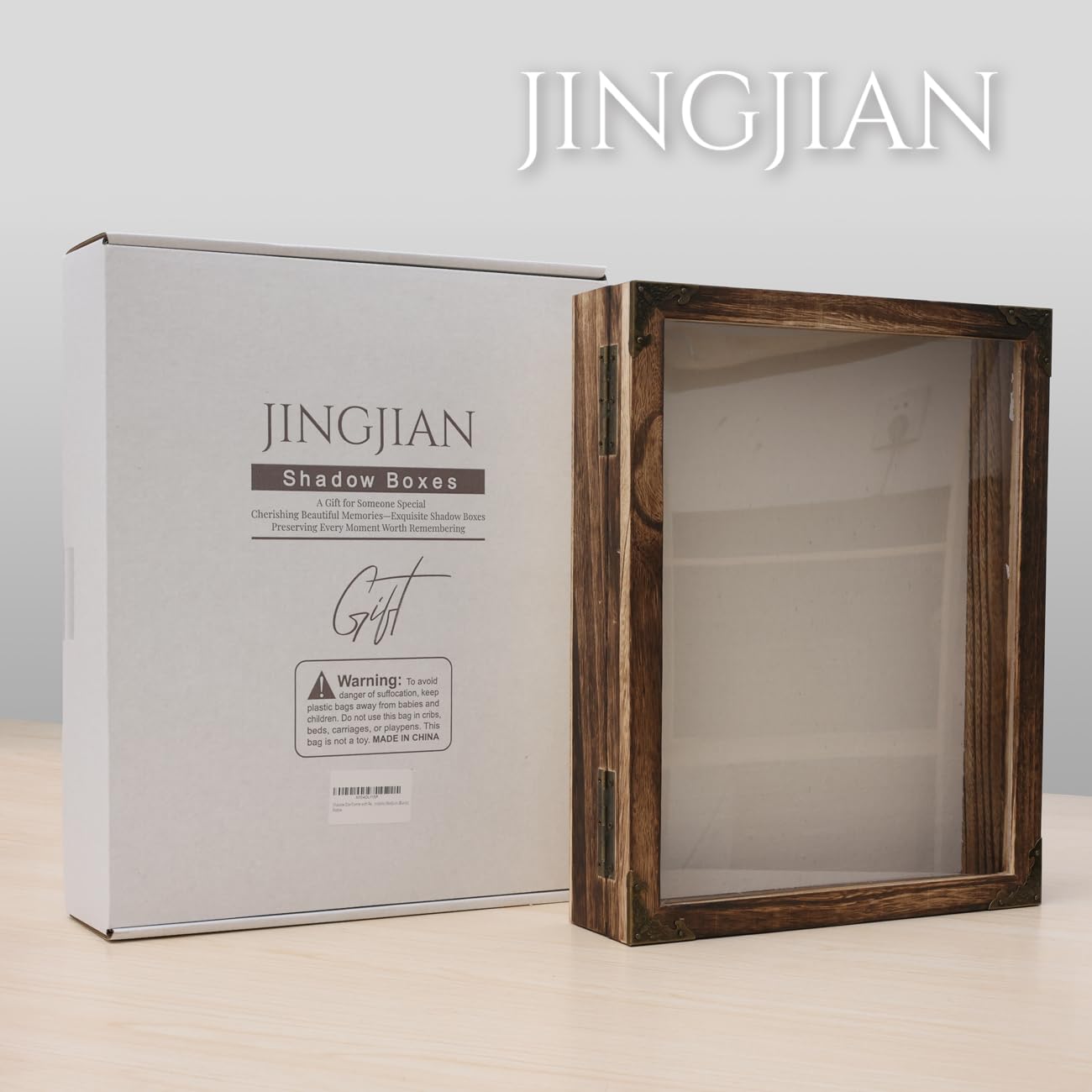 JINGJIAN 11x14 Shadow Box Frame Extra Deep 2.7 Inch, Solid Wood Display Case with Shatterproof Acrylic Door, Retro Lock, 10 Pins for Wedding Bouquet, Medals, Memorabilia