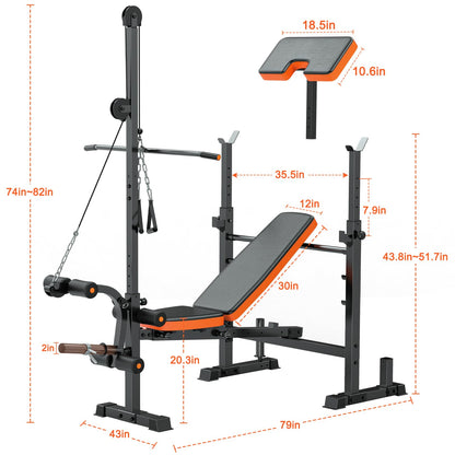 Fostoy 800lbs 8-in-1 Weight Bench – Lat Pulldown, Leg Extension/Curl, Press Bench with Preacher Curl & Adjustable Seat for Home Gym (800lbs 8-in-1 Weight Bench)