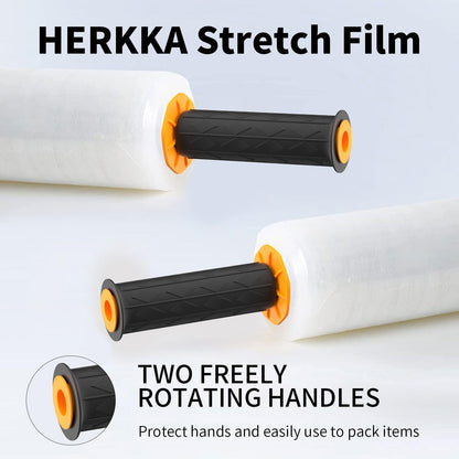 Stretch Film, HERKKA Stretch Wrap with Handles Industrial Strength, Moving Wrapping Plastic Roll, Shrink Wrap for Pallet Wrap, 15" x 1000 Feet, 2 Pack, 60 Gauge