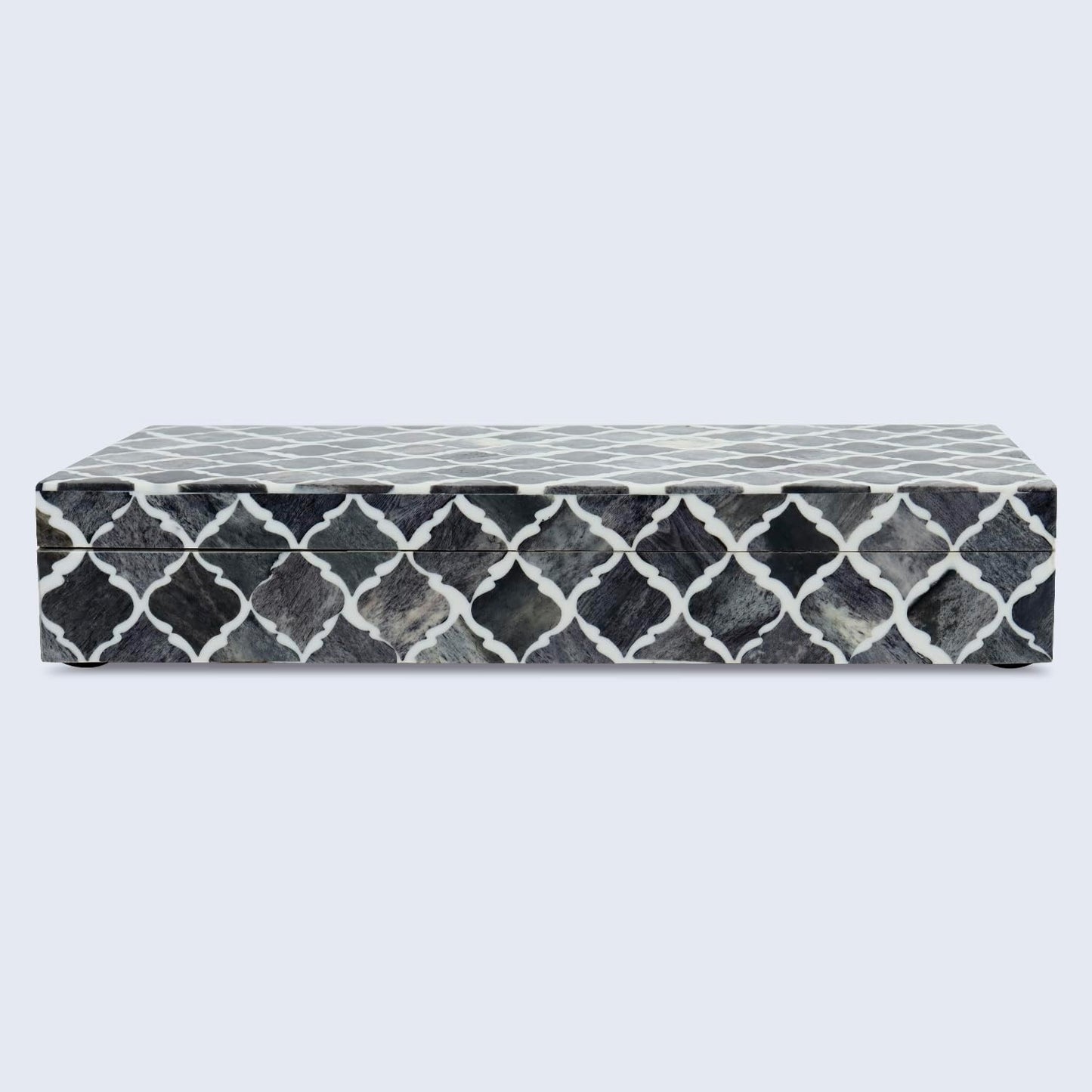 Handmade Moroccan Pattern Decorative Box, Large Storage Organizer for Neck Chains, Watches, Keepsakes - Grey