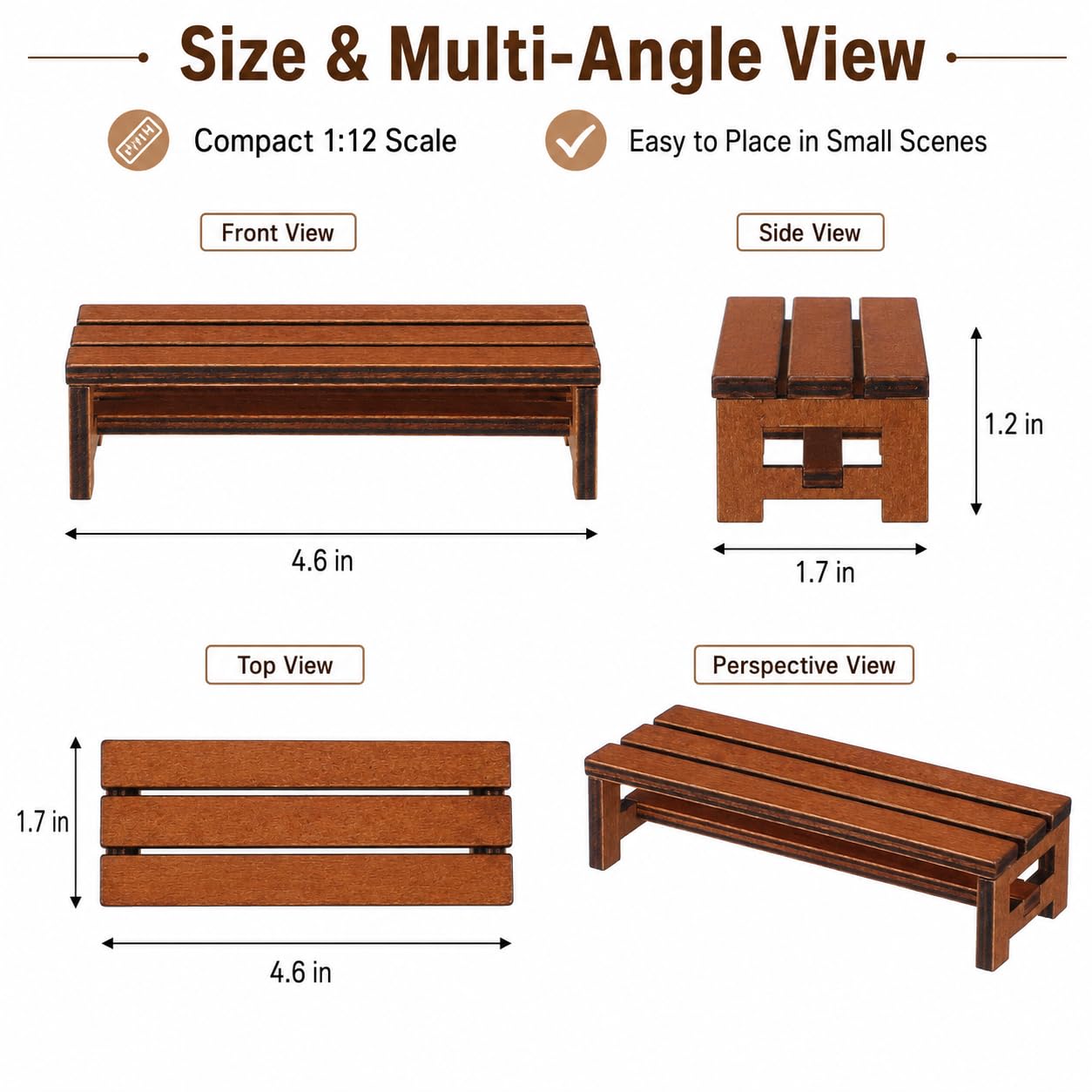 DECHOUS 2 Pack Miniature Wooden Bench for Dollhouse Furniture - Fairy Garden Bench Dollhouse Accessories for Doll House Garden Park Decoration