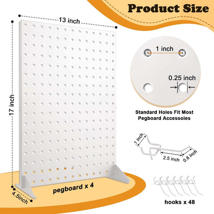 4 Pack Peg Board Display Stand for Vendors with 48 Hooks Metal Tabletop Pegboard Display Stand for Craft Shows 17" X 13" Retail Display Racks For Jewelry Earring Keychain PegBoard Organizer White