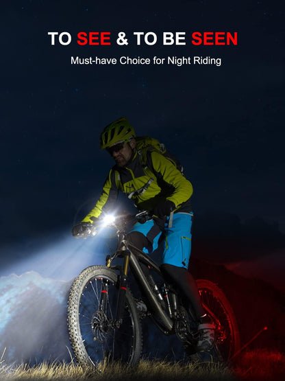 Bike Lights, Rechargeable Bicycle Lights Set Super Bright 8+12 Modes, IPX6 Waterproof Bike Lights for Night Riding/Cycling Safety, Front and Back Taillight Reflectors, 58 Hrs Long Battery Life