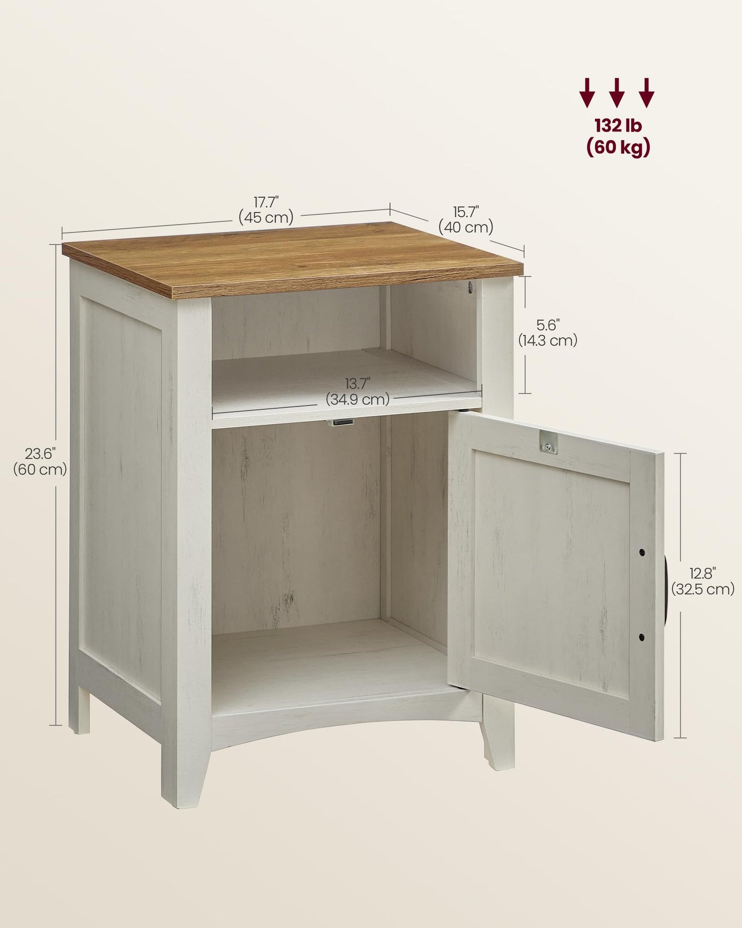 VASAGLE LIRY Collection - Farmhouse Nightstand with Barn Door, Bedside Table with Storage, Side End Table, Night Stand, Open Compartment, for Bedroom, Rustic White and Honey Brown ULET609K41