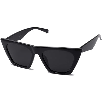 SOJOS Trendy Oversized Square Cateye Polarized Sunglasses Womens Big Frame Shades SJ2115, Black/Grey