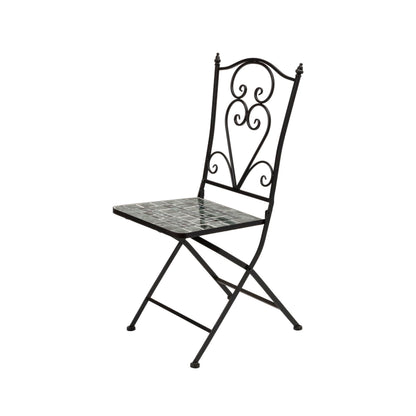 Alpine Corporation Indoor/Outdoor Marbled Glass Mosaic 3-Piece Bistro Set Folding Table and Chairs Patio Seating