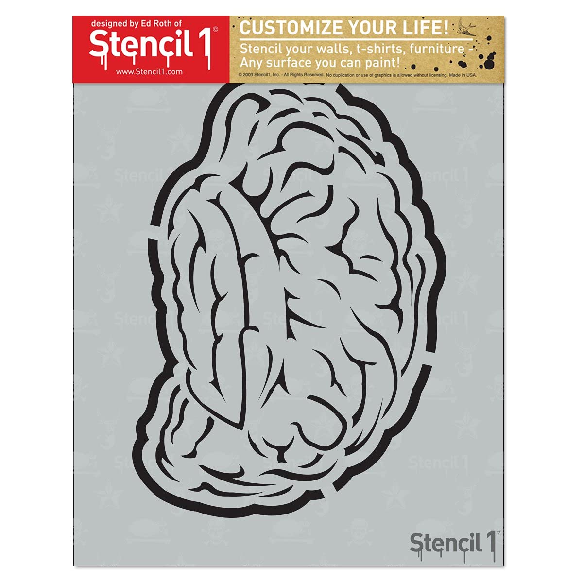 Stencil1 Brain Stencil Durable Quality Reusable Stencils for Painting - Create Stencil Crafts and Decor - Decor on Walls Fabric & Furniture Recyclable Art Craft - 8.5" x 11"