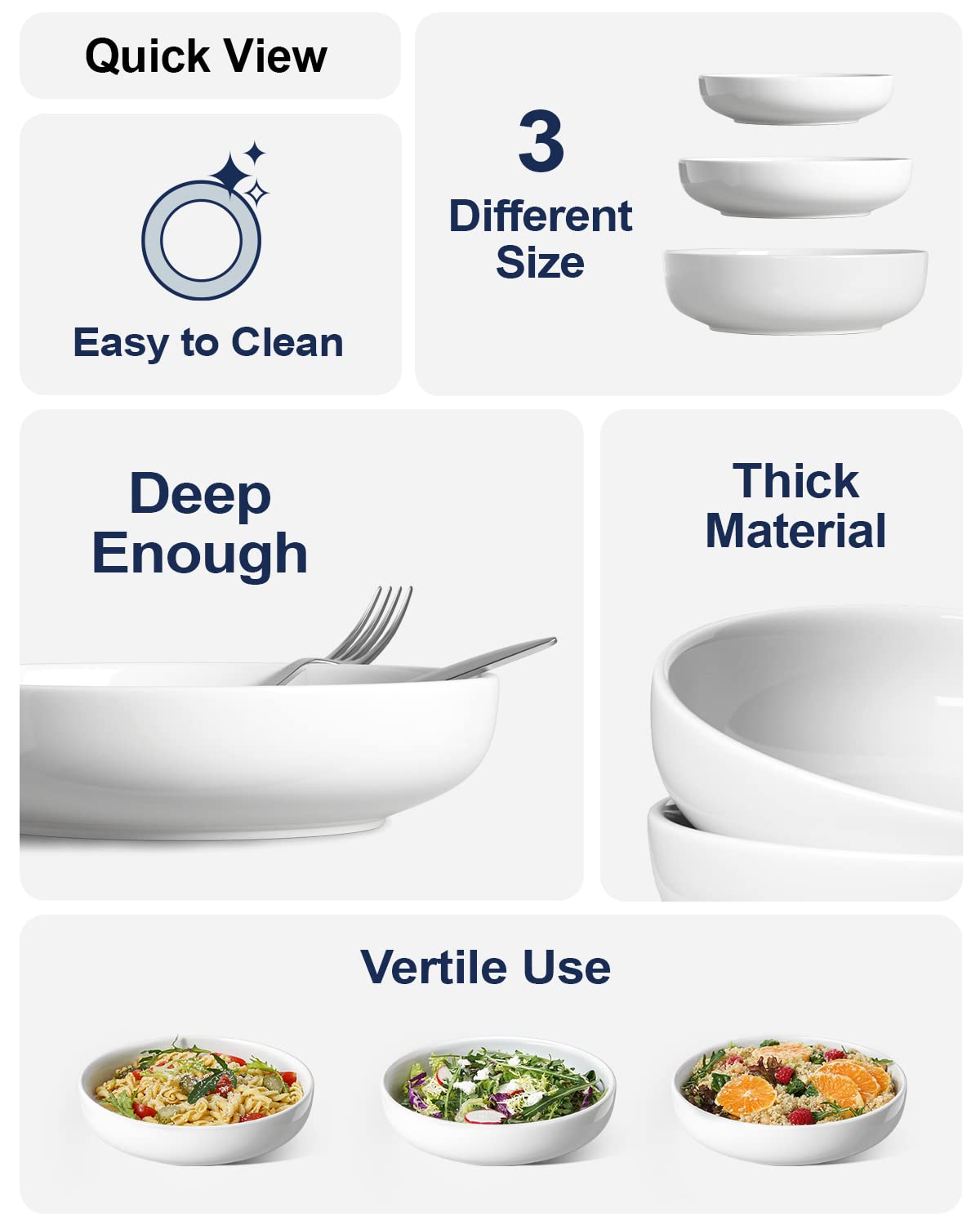 LE TAUCI Pasta Bowls 45 oz, Salad Bowls Set for Serving Soup, Pasta, Noodle, Dinner, Large Kitchen Bowl Plates, Microwave Safe - 8.5 Inch, Set of 4, White