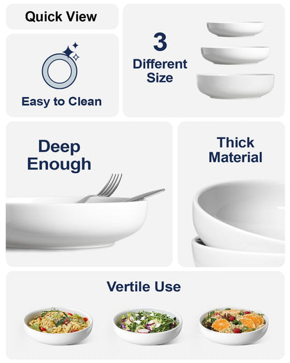 LE TAUCI Pasta Bowls 45 oz, Salad Bowls Set for Serving Soup, Pasta, Noodle, Dinner, Large Kitchen Bowl Plates, Microwave Safe - 8.5 Inch, Set of 4, White
