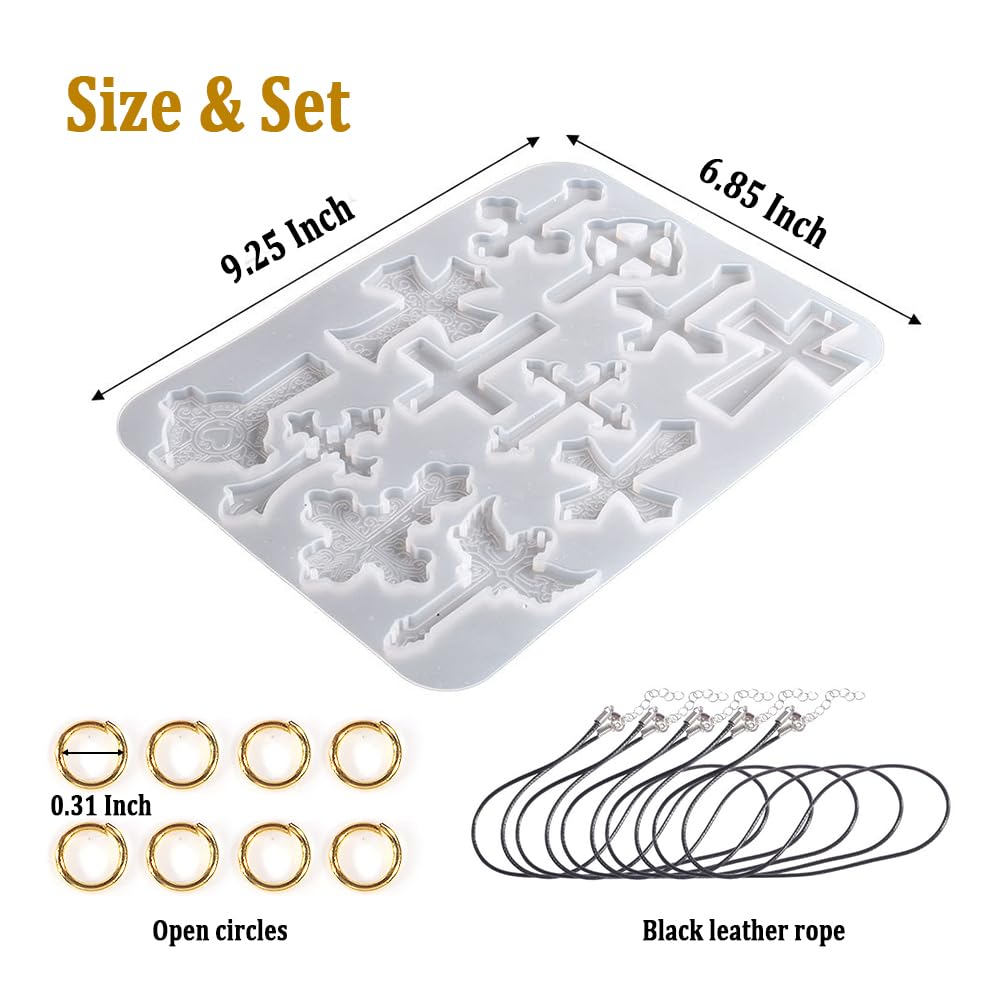 SWUAVD Cross Resin Molds, 9×7inch Epoxy Resin Cross Molds Silicone Molds for Keychain DIY Craft Necklace Jewelry Pendant Making Halloween Gifts