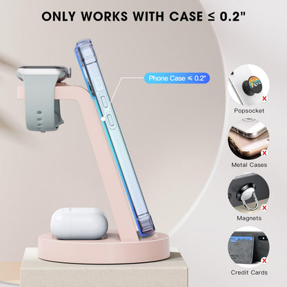 3 in 1 Charging Station for iPhone, Wireless Charger for iPhone 17 16e 16 15 14 13 12 11 X Pro Max & Apple Watch - Wireless Charging Station for AirPods 4 3 Pro