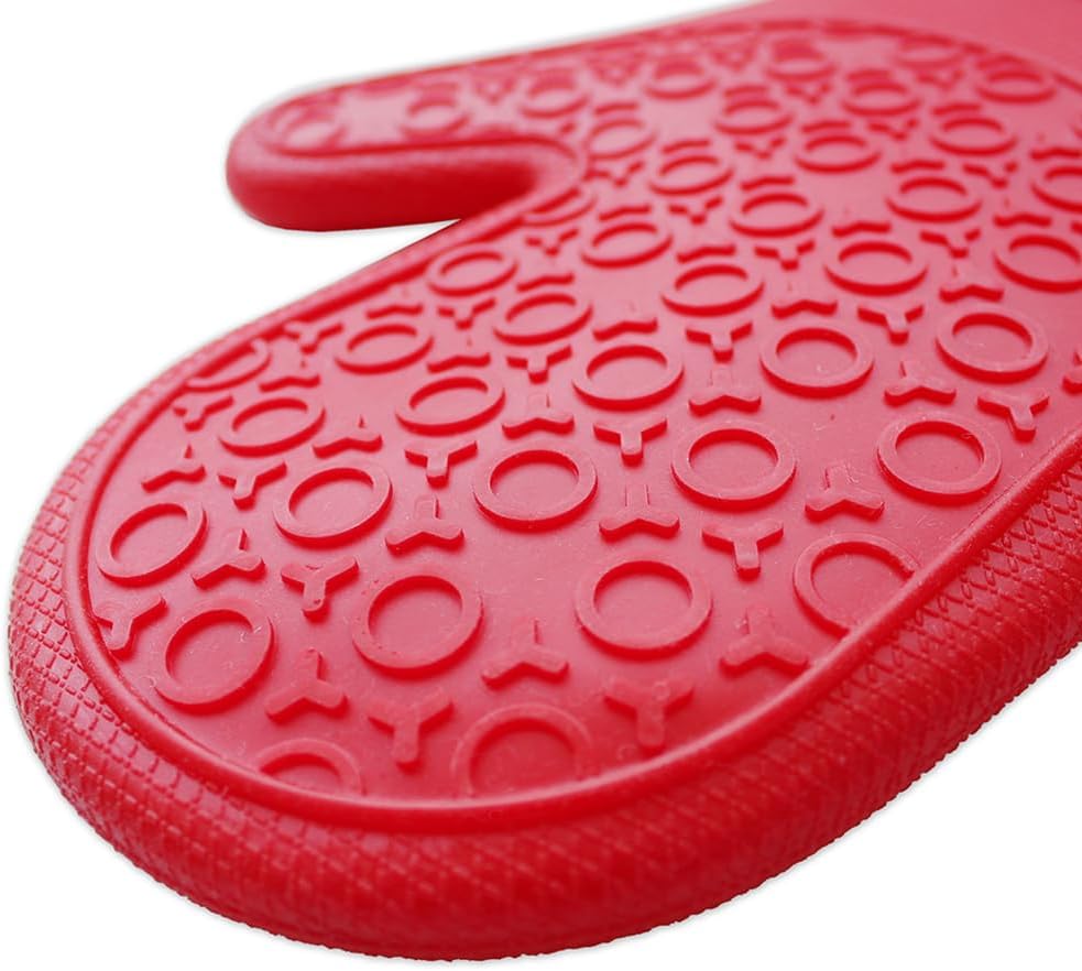 MIJOTEX Heat Resistant Silicone Oven Mitts, Set of 2 Extra Long Quilted Liner, 13 inch (RED)