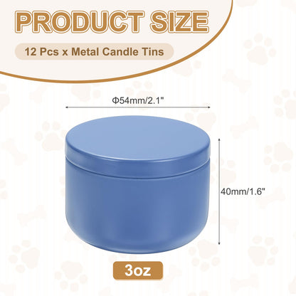 MECCANIXITY 3oz Candle Tins, 12pcs Metal Candle Tins Jars with Lids Round Empty Tin Can Containers Bulk for Storage Tea and Making DIY Arts Crafts Christmas Gifts, Blue
