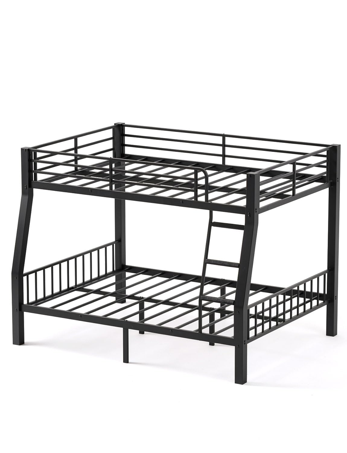 Mixcous Full XL Over Queen Bunk Bed for Adults, Heavy Duty Metal Bed Frame with Full-Length Guardrails & Anti-Slip Ladder, Noise-Free, No Box Spring Needed, Space Saving Queen Bunk Bed, Black