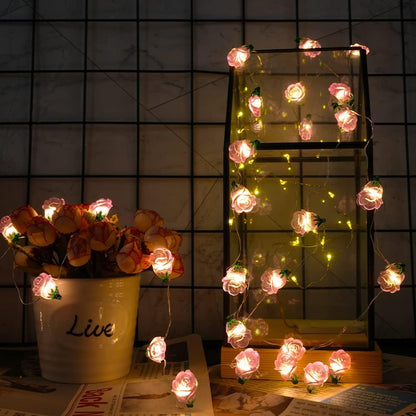 13FT 40LED Pink Rose Flower String Lights, Battery Operated Fairy Light Romantic Valentine's Day Decor, Decorative