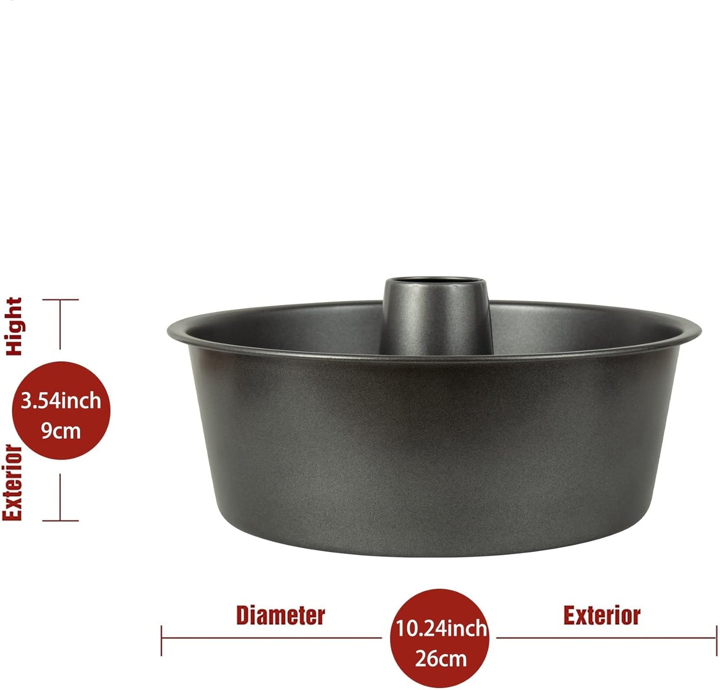 Non-Stick Angel Food Cake Pan, 10 inch Heavy Duty Dark Grey Aluminum