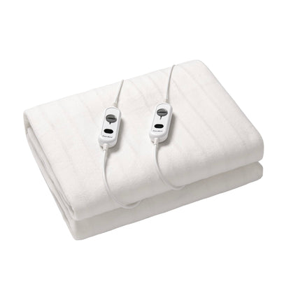 Dreamaker Dual Control Washable Fitted Electric Blanket 3 Heat Setting Safety Overheat Protection Machine Washable Underblanket White Queen