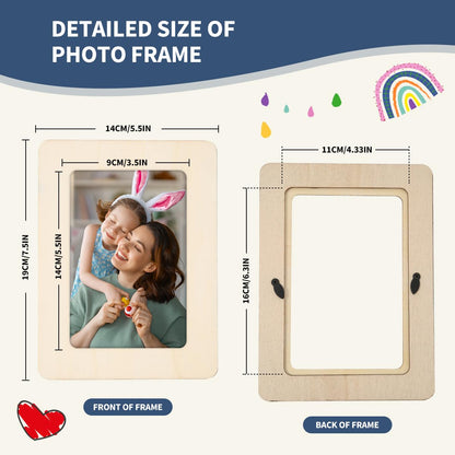 zjdbset Picture Frame Painting Craft Kit for 4 * 6 Photo,10Pcs DIY Unfinished Wooden Picture Frames with 12Pcs Painting Color Pen 4 Sheets Crystal Diamond Stickers for DIY Craft