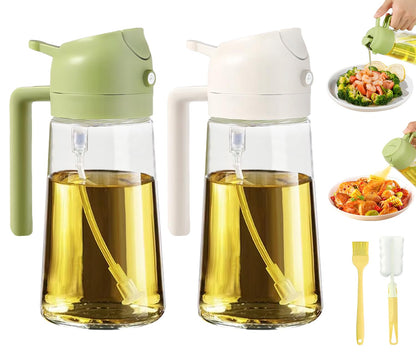 Oil Dispenser for Kitchen, 2 in 1 Olive Oil Sprayer, Olive Oil Dispenser Spray Bottle with Brush, Oil Sprayer for Cooking for Air Fryer, Barbecue, Salad 16oz/470ml (Black)