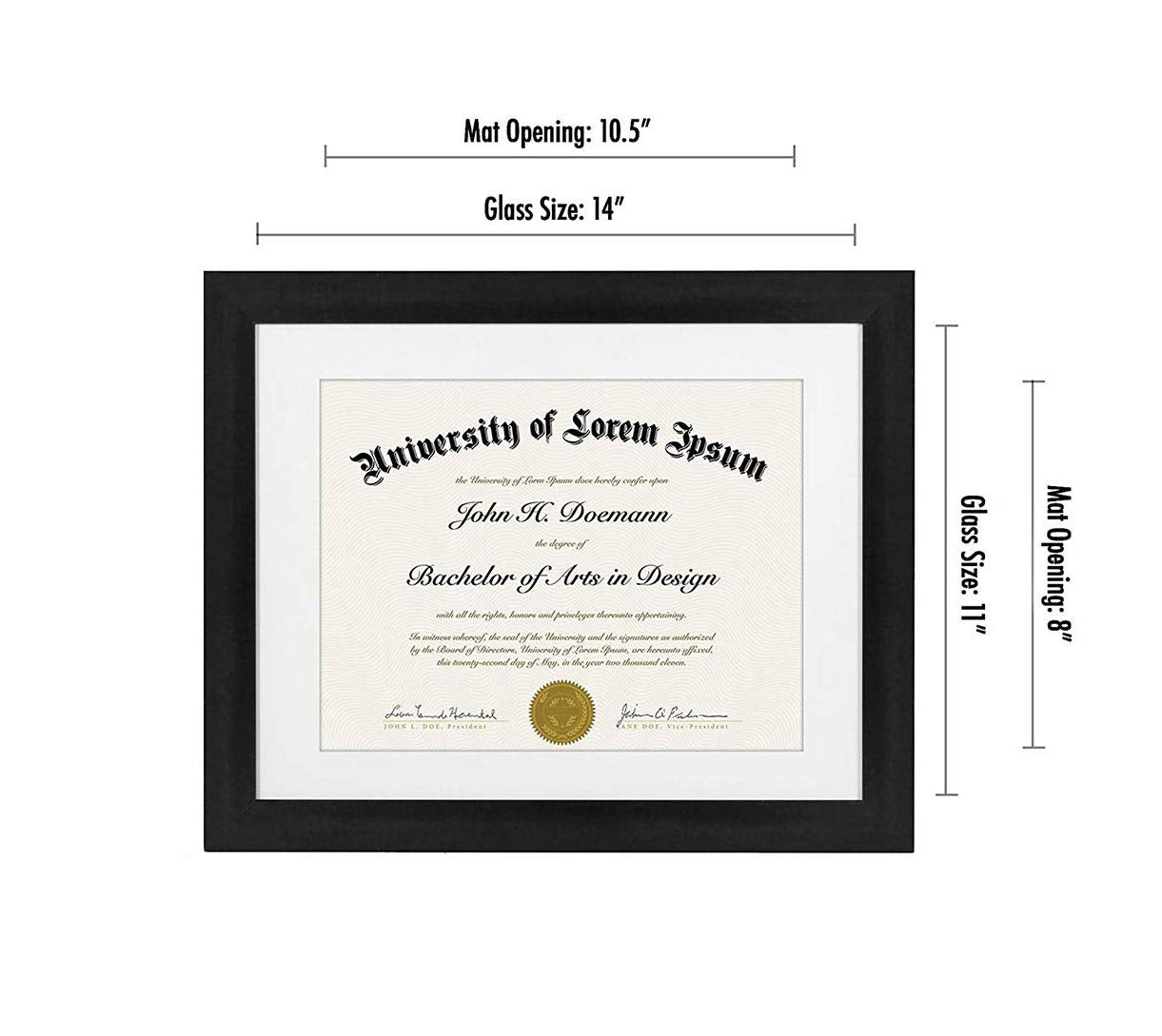 Americanflat 11x14 Diploma Frame with Shatter-Resistant Glass - Use as 8.5x11 Frame with Mat or Display 11x14 Documents Without Mat - Certificate Frames with Engineered Wood for Wall Display - Black