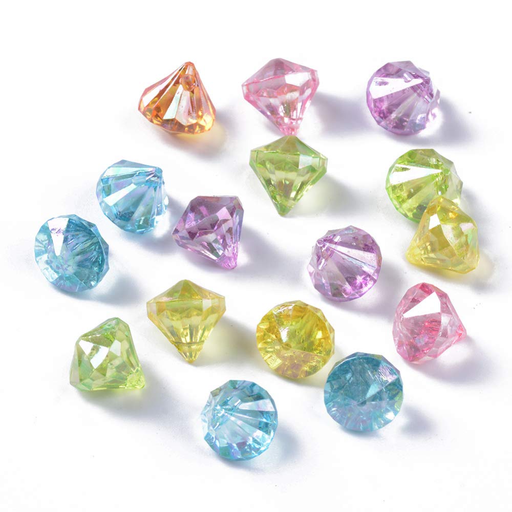 DanLingJewelry 900Pcs Random Color Faceted Acrylic Beads Diamond Shaped Loose Spacer Beads for DIY Bracelet Necklace Earring Crafting