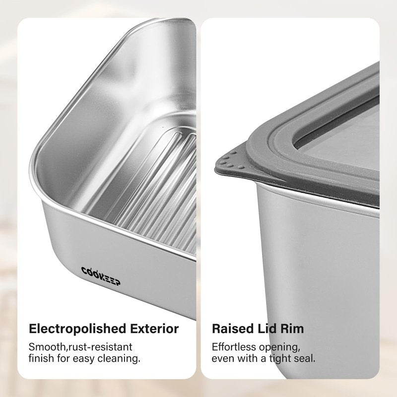 3Pcs Stainless Steel Food Containers,Stainless Steel Containers with Lids,Snack Containers,Lunch Box,Easy Clean,Airtight&Leakproof for Kitchen Storage,Dishwasher Safe,BPA-Free (22oz+44oz+77oz)