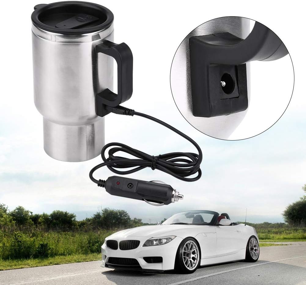 12V Electric Cup for Car, Stainless Steel Travel Heating Cup for Coffee Tea (12V 450ml)