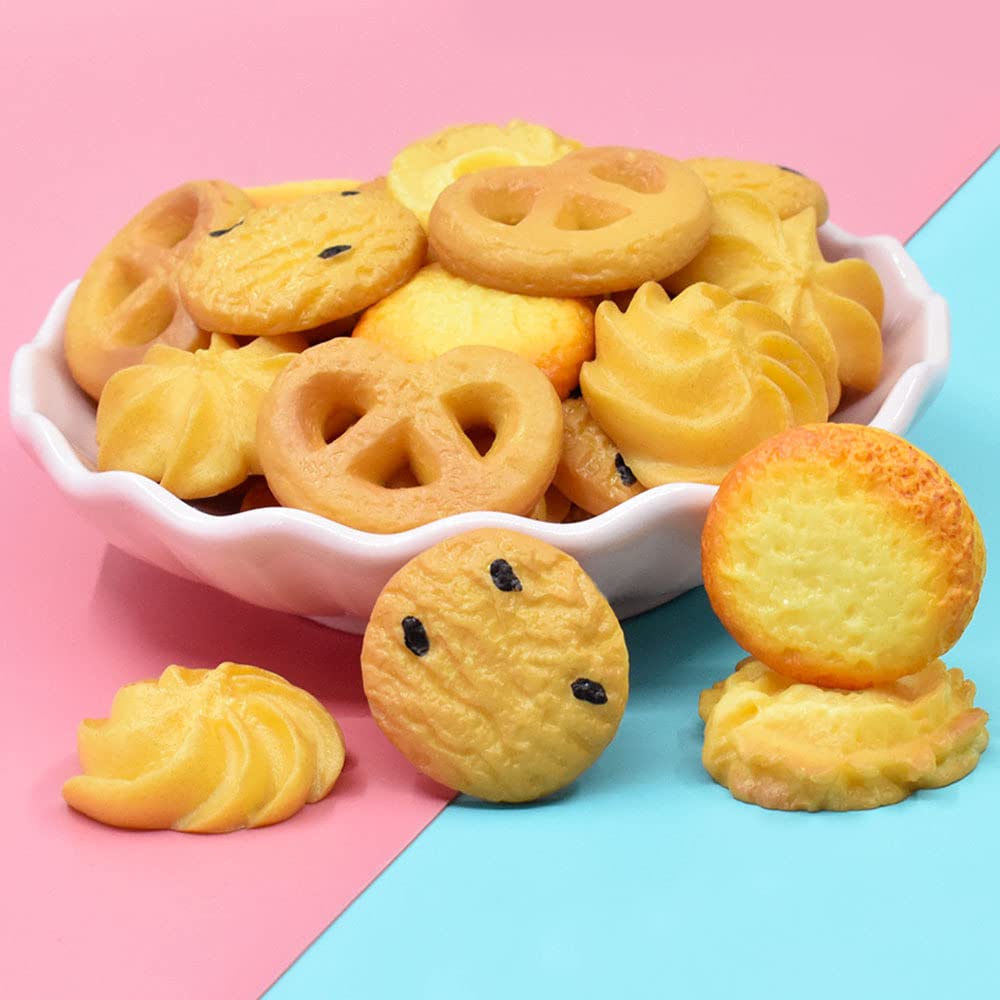 X Hot Popcorn 60Pcs Fake Cookies Mini Fake Cookies Artificial Pastries Food Fake Biscuits Model for DIY Craft Home Kitchen Decor