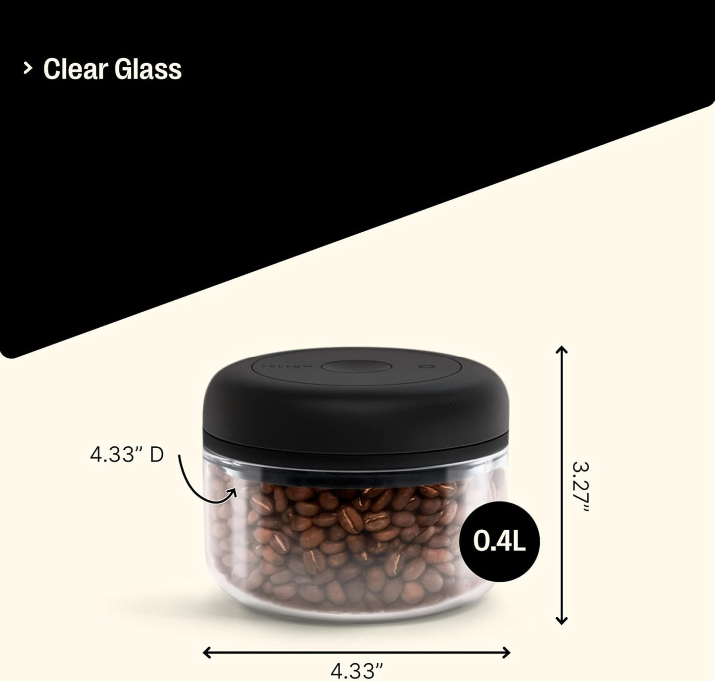 Fellow Atmos Vacuum Coffee Canister & Food Storage Container, 0.4 Liter Holds 6 oz of Coffee Beans, Airtight Clear Glass
