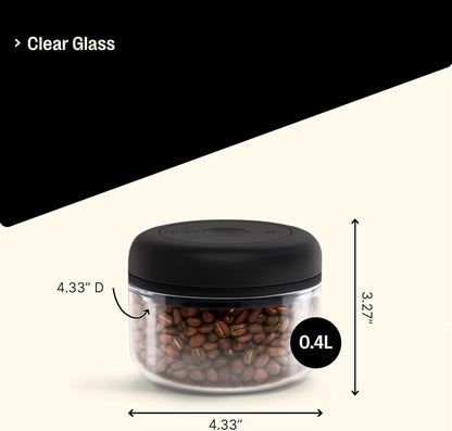 Fellow Atmos Vacuum Coffee Canister & Food Storage Container, 0.4 Liter Holds 6 oz of Coffee Beans, Airtight Clear Glass