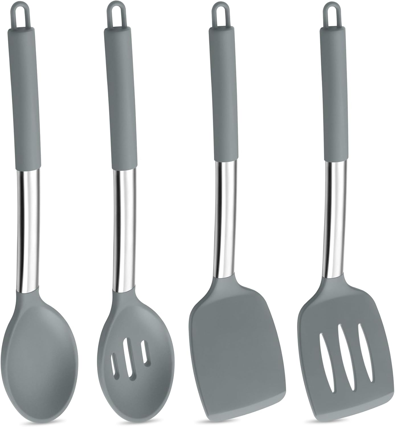 P&P CHEF Kitchen Utensils Set, 4Pcs Silicone Cooking Spatulas, Heat-proof Turner Spoon, Dishwasher Safe, Grey