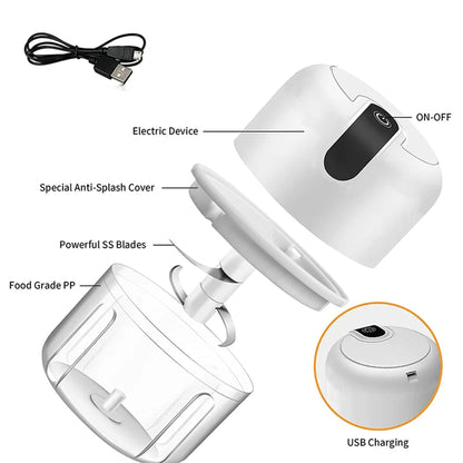 250ML Electric Garlic Chopper, Mini Portable Veggie Choppers, Garlic Grinder Masher Onion Chopper, Blender to Vegetable, Wireless Food Processor for Ginger, Chili, Fruit, Meat, etc