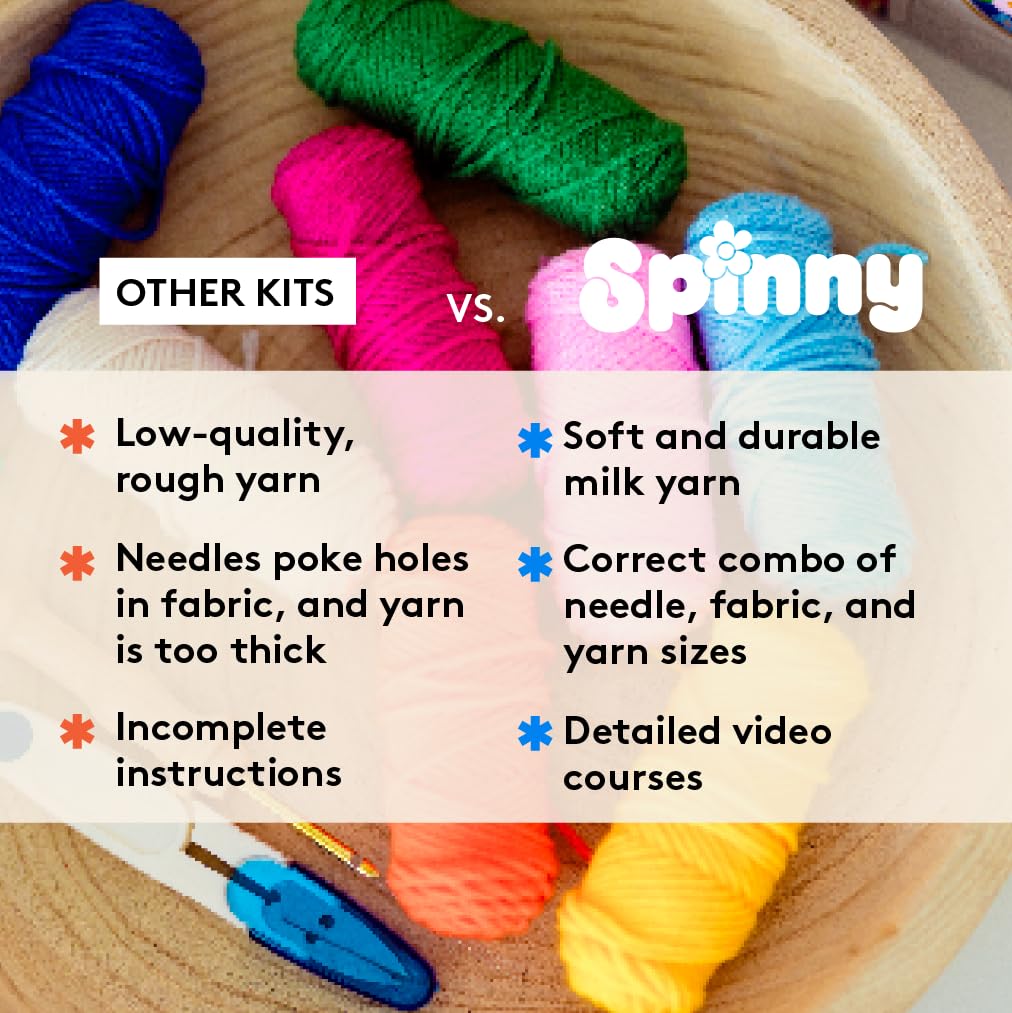 SPINNY Punch Needle Kit, Set of 6 Coasters, Includes Beginner Video Tutorials and Instructions, Beginner Punch Stitch for Adults, Mug Rug Punch Needle Kit,