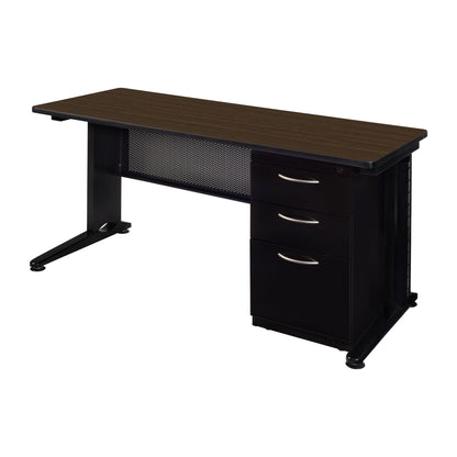 Regency Fusion 72 x 24 Teachers Desk with Single Pedestal Drawer Unit- Neo Walnut
