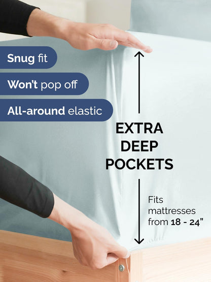 Skiennix Extra Deep King Sheet Set - 6 Piece Breathable Cooling Bedding - Soft, Wrinkle-Free Ice Blue