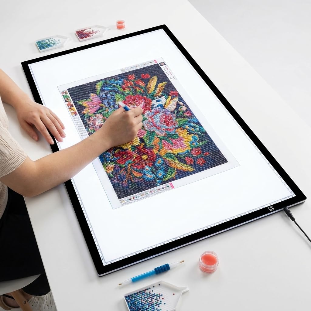 A1 Extra Large LED Light Pad (34.6"x23.6") - Upgraded Durable Tracing Light Box with 5-Level Brightness - Dot-Free Eye Protection Board for 5D Diamond Art Painting, Sketching, Drafting & Tracing