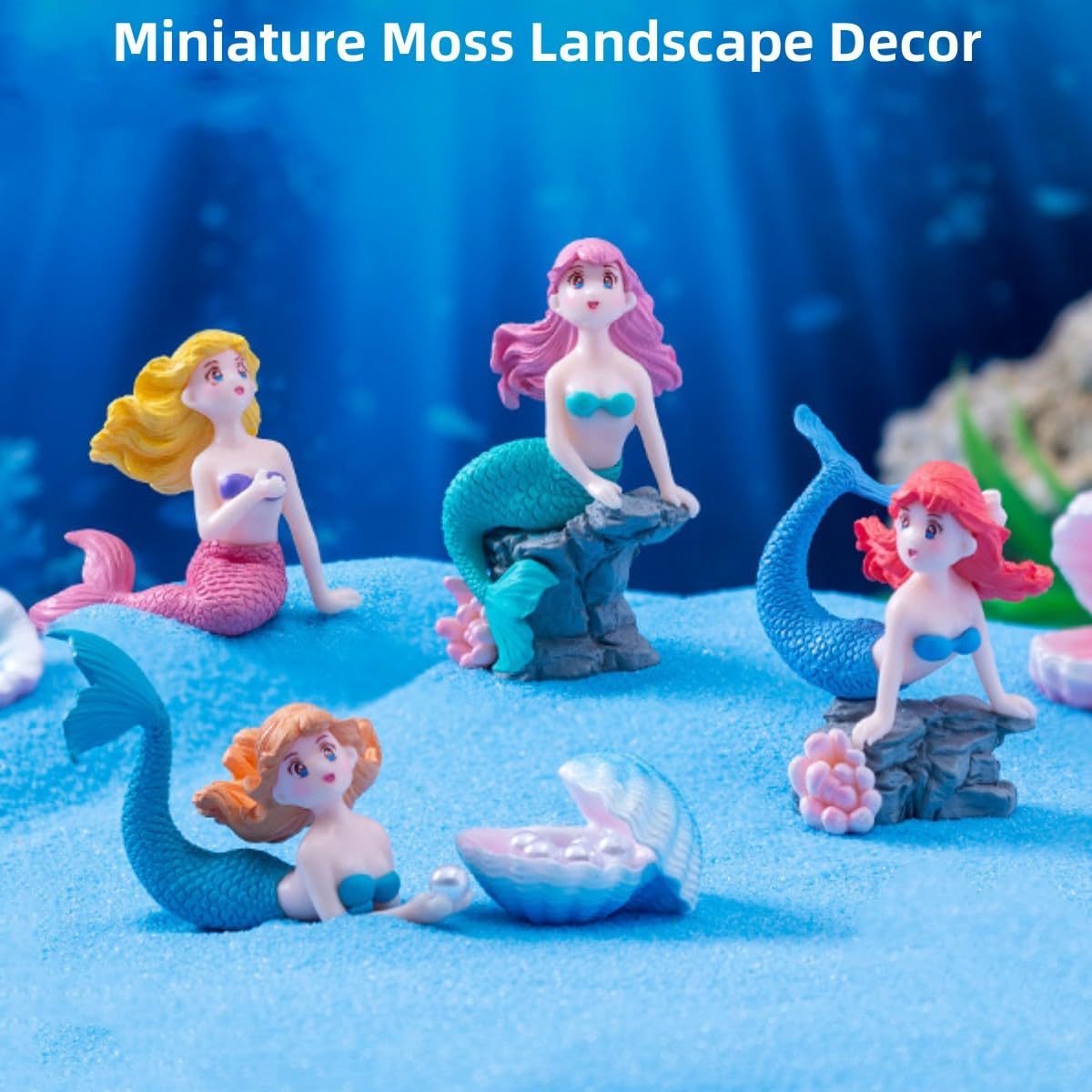 Mermaid Fairy Garden Accessories，Miniature Mermaid Figurines for Crafts, Terrarium, Miniature Moss Landscape Decorations, Birthday Cake Decoration， Car Decor， Party Supplies, Ideal Gifts, 4 Pcs