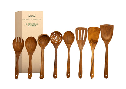Solange & Frances Teak Wooden Utensil Set. Premium Cooking Utensils, and Non Toxic Cooking Utensils. Unique Gift for Women, Gift for Mom, Gifts for Grandma, or Gifts for Women Who Have Everything
