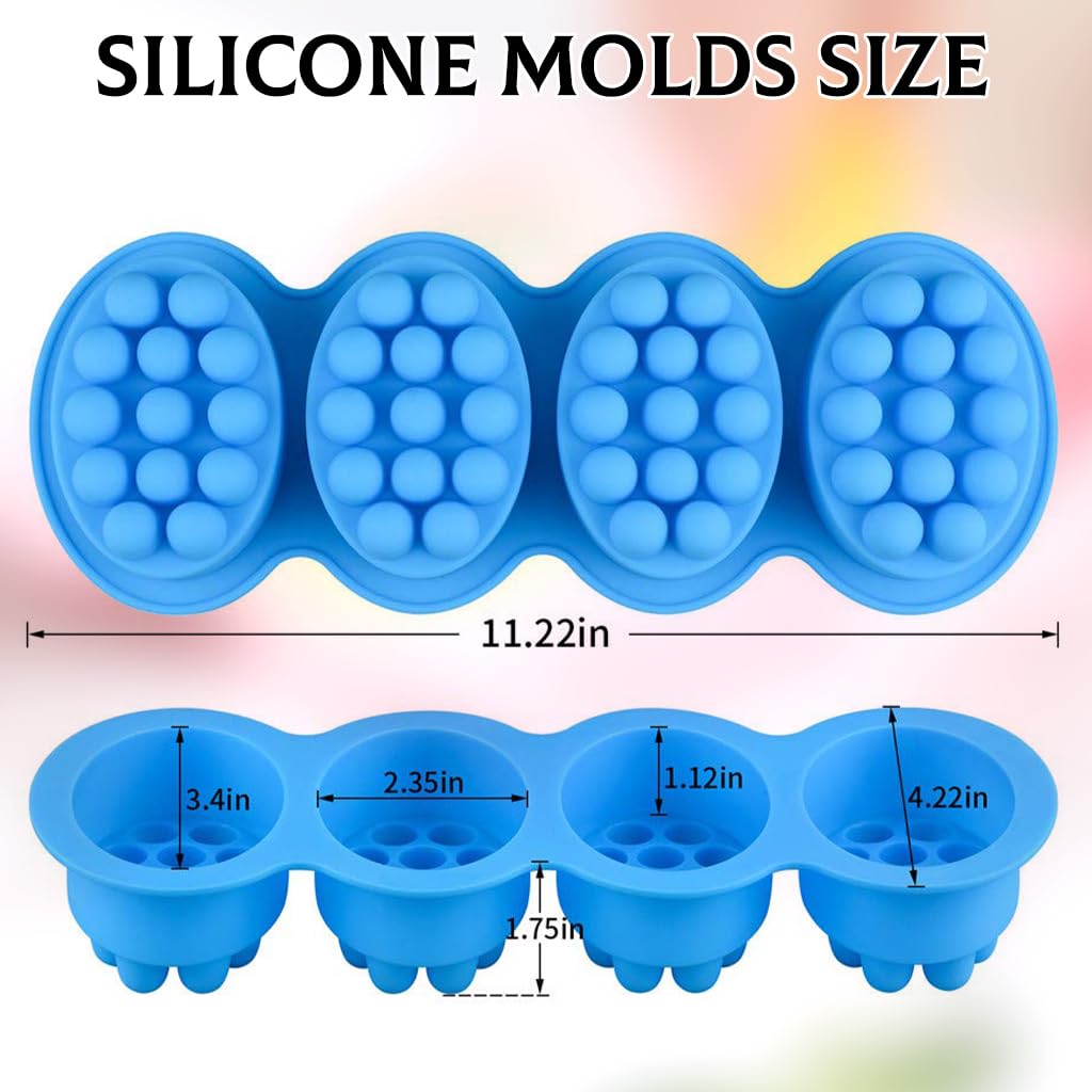 SJ Massage Soap Mold - 2 Pcs, 4 Cavities Silicone Soap Mold for Soap Making, Handmade Hair Brush Shampoo Bar Molds, Food Grade BPA Free(Blue and Green)