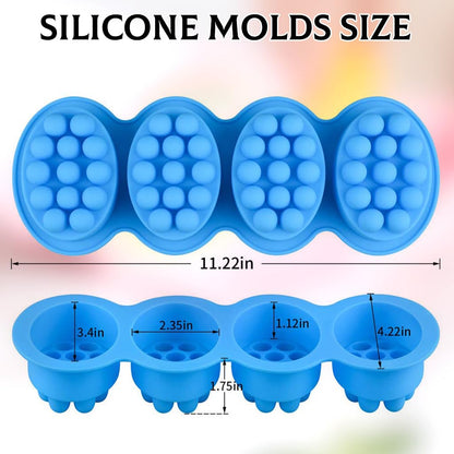 SJ Massage Soap Mold - 2 Pcs, 4 Cavities Silicone Soap Mold for Soap Making, Handmade Hair Brush Shampoo Bar Molds, Food Grade BPA Free(Blue and Green)