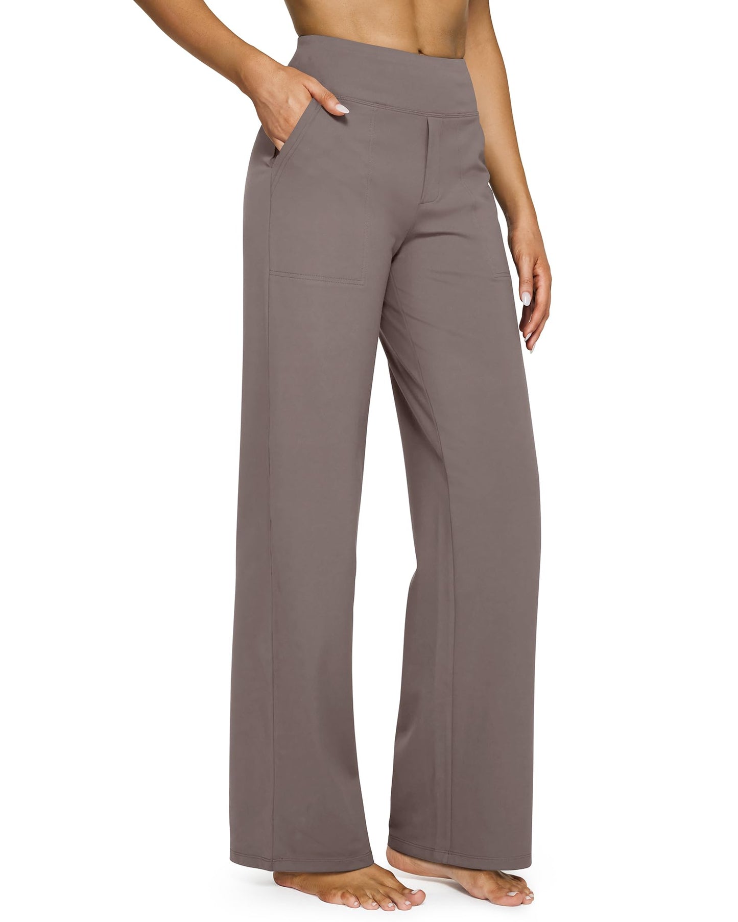 G4Free Wide Leg Yoga Pants Loose Casual Summer Open Bottom Sweatpants Soft Athletic Workout Pants Tummy Control Flare Leggings(Taupe,L,31")