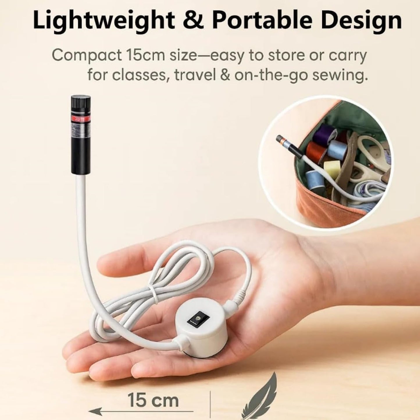 Magnetic Sewing Machine Light - Red Cross-Line Seam Guide with Strong Magnetic Base, Flexible Gooseneck Arm & USB Power, Hands-Free Precision Quilting Light for Straight Stitching