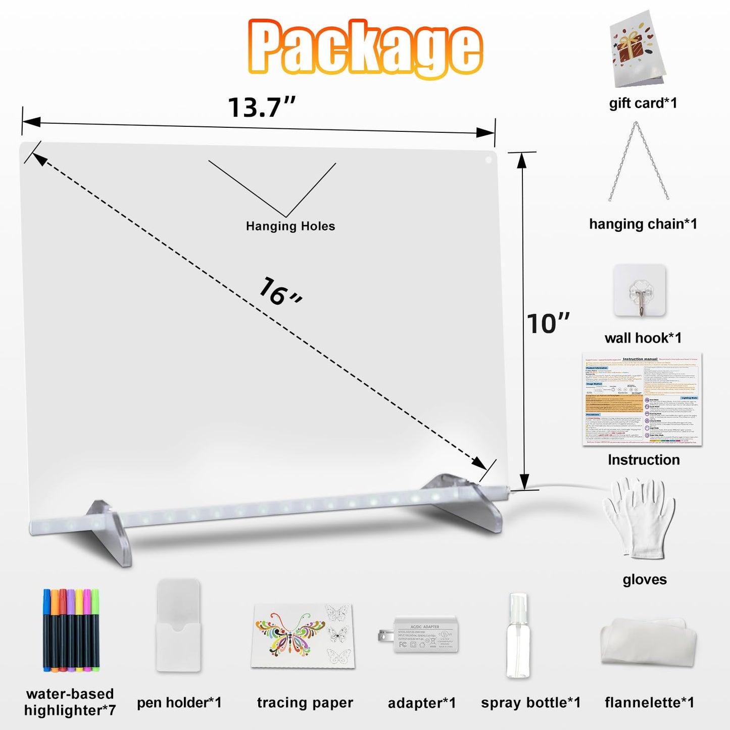 Led Note Board with Colors,16''Drawing Tablet,6 Modes & 8 Colors Light Up Drawing Board,Kids Toy with 13 Light Effects,Birthday Holiday Day Gifts for Girls & Boys Age 3+,Tracing Book（White）