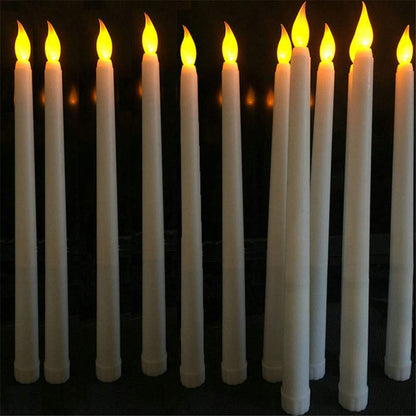 Datomarry Pack of 12 Remote Flameless LED Taper Candles with Yellow Flickering Light,Realistic Plastic 11 inch Long White Battery Operated Candlestick for Halloween Christmas