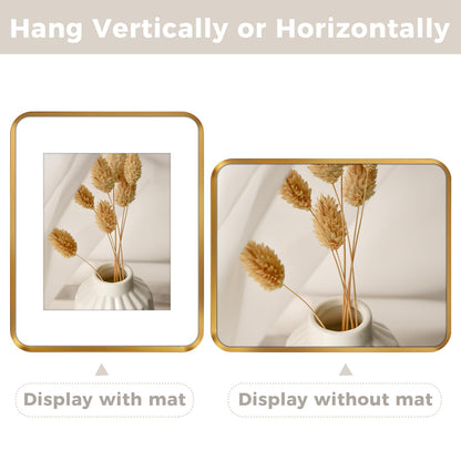 Golden State Art 11x14 Aluminum Picture Frame Bronze Gold - With Mat for 8x10 Photo or Without Mat for Round Edges 11 x 14 Photo with 1-inch Radius Corner - Real Glass - Matte Modern Wall Decor