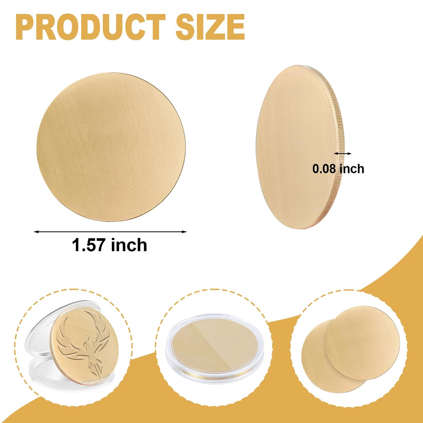 10 Pieces Blank Challenge Coin Brass Laser Engraving Blanks 40mm Diameter Full Flat Surface Coin Blanks with Acrylic Protection Box Pattern for DIY Crafts Engraving(Thickness 2mm)