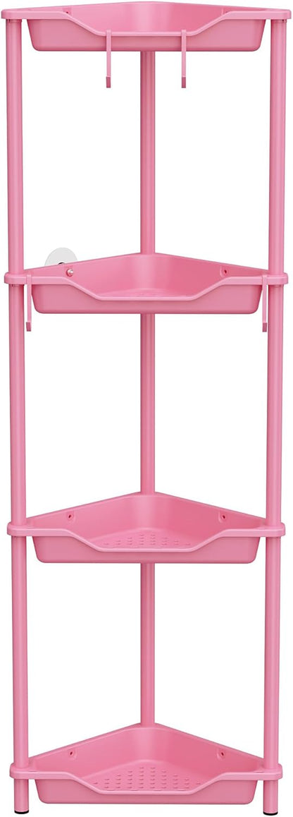 Orimade Rustproof 4 Tier Floor Standing Corner Shower Caddy Organizer, Plastic Metal Shelf Rack for Bathroom