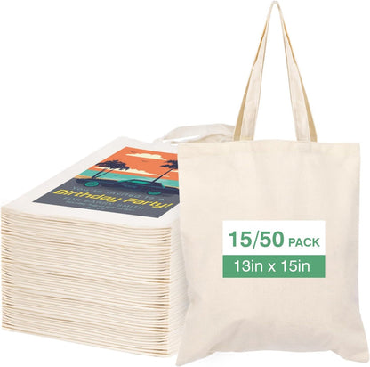 13x15 Inches 10oz Lzerking Canvas Tote Bag Bulk for DIY Projects, Tote Bags for Grocery Shopping, Machine Washable
