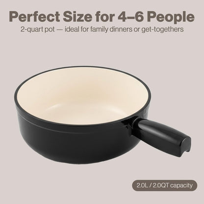 Swissmar Lugano Cast Iron Cheese Fondue Pot Replacement, 2 QT / 2 L – Compatible with Swissmar Lugano Fondue Sets – Ideal for Melting Cheese, Chocolate, & Caramel – Metallic Black