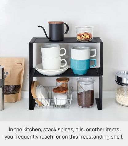 Yamazaki Home Tower Stackable Kitchen Rack - Small Storage Organizer Counter Shelf - Steel
